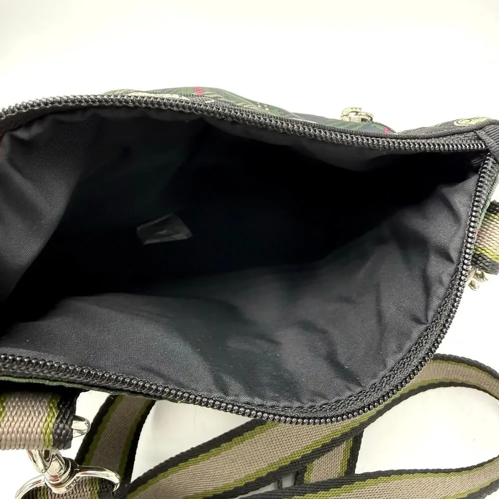 LeSportsac Green Plaid 3 Zip Crossbody Shoulder Bag Purse 7.5x9.5 Classic Casual